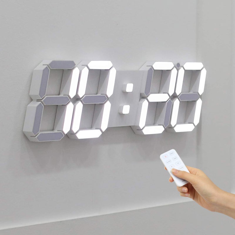 mooas 3D LED Clock, Multi-Function LED Clock (Calendar, Alarm, Temperature) (15.3" Big Plus White Wall Clock with Remote Control) - Image 1